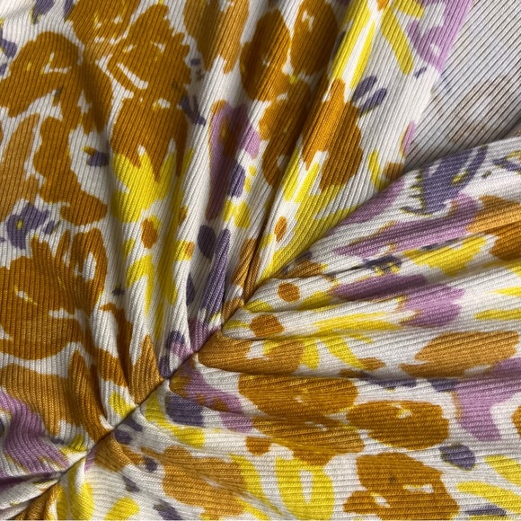 Free People Key To Your Heart Floral Slinky Ribbed Jersey Ruched Mini Dress XS - Picture 7 of 13